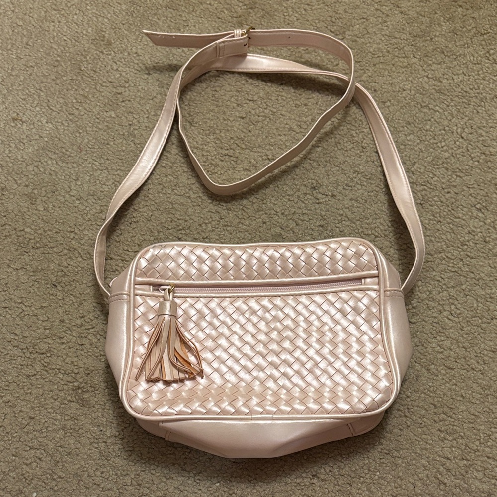 Evan Picone Blush Pink Woven Tassel Crossbody Bag